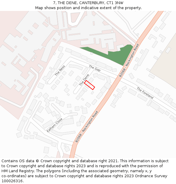 7, THE DENE, CANTERBURY, CT1 3NW: Location map and indicative extent of plot