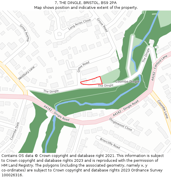 7, THE DINGLE, BRISTOL, BS9 2PA: Location map and indicative extent of plot