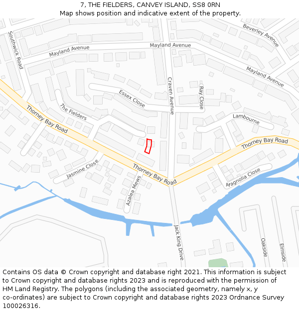 7, THE FIELDERS, CANVEY ISLAND, SS8 0RN: Location map and indicative extent of plot