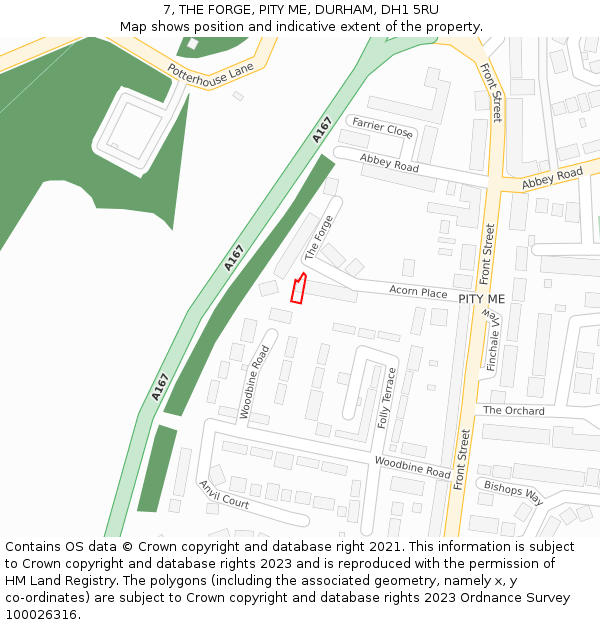 7, THE FORGE, PITY ME, DURHAM, DH1 5RU: Location map and indicative extent of plot