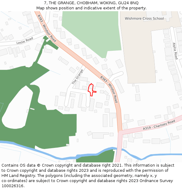 7, THE GRANGE, CHOBHAM, WOKING, GU24 8NQ: Location map and indicative extent of plot