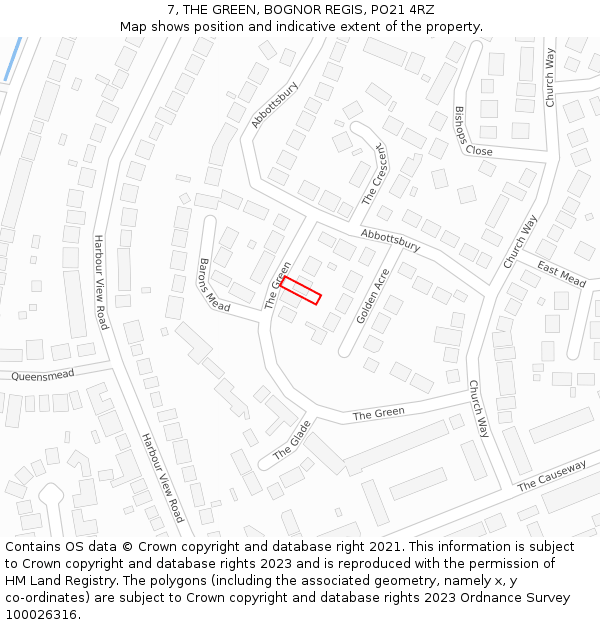 7, THE GREEN, BOGNOR REGIS, PO21 4RZ: Location map and indicative extent of plot