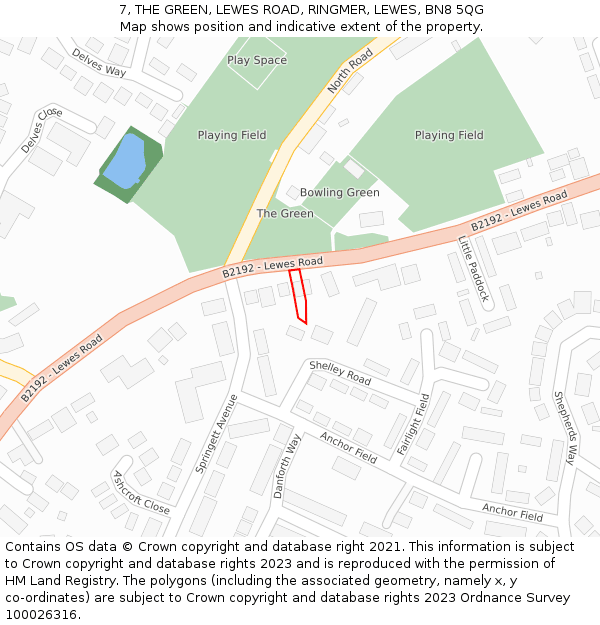 7, THE GREEN, LEWES ROAD, RINGMER, LEWES, BN8 5QG: Location map and indicative extent of plot