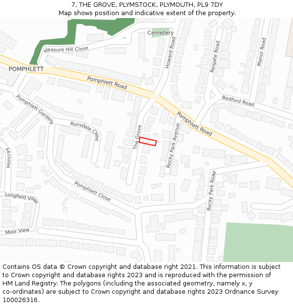 7, THE GROVE, PLYMSTOCK, PLYMOUTH, PL9 7DY: Location map and indicative extent of plot