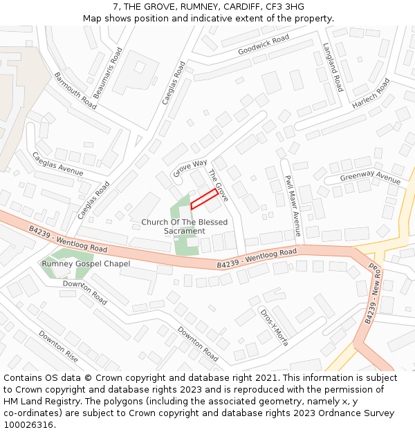 7, THE GROVE, RUMNEY, CARDIFF, CF3 3HG: Location map and indicative extent of plot