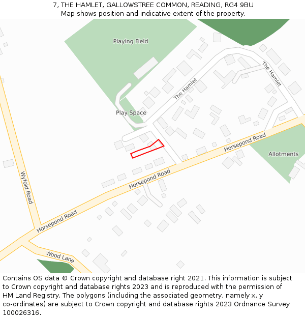 7, THE HAMLET, GALLOWSTREE COMMON, READING, RG4 9BU: Location map and indicative extent of plot