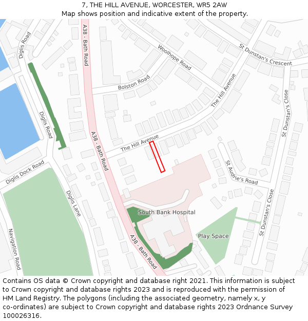 7, THE HILL AVENUE, WORCESTER, WR5 2AW: Location map and indicative extent of plot