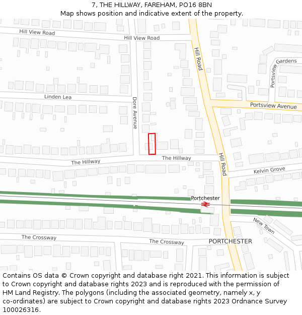 7, THE HILLWAY, FAREHAM, PO16 8BN: Location map and indicative extent of plot