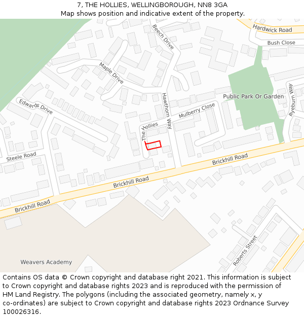 7, THE HOLLIES, WELLINGBOROUGH, NN8 3GA: Location map and indicative extent of plot