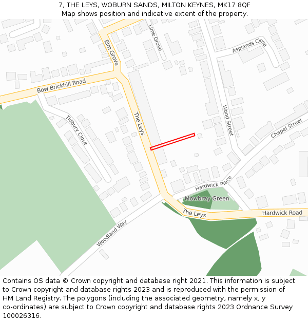 7, THE LEYS, WOBURN SANDS, MILTON KEYNES, MK17 8QF: Location map and indicative extent of plot