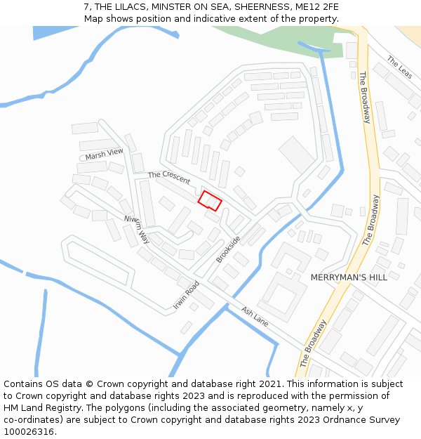 7, THE LILACS, MINSTER ON SEA, SHEERNESS, ME12 2FE: Location map and indicative extent of plot
