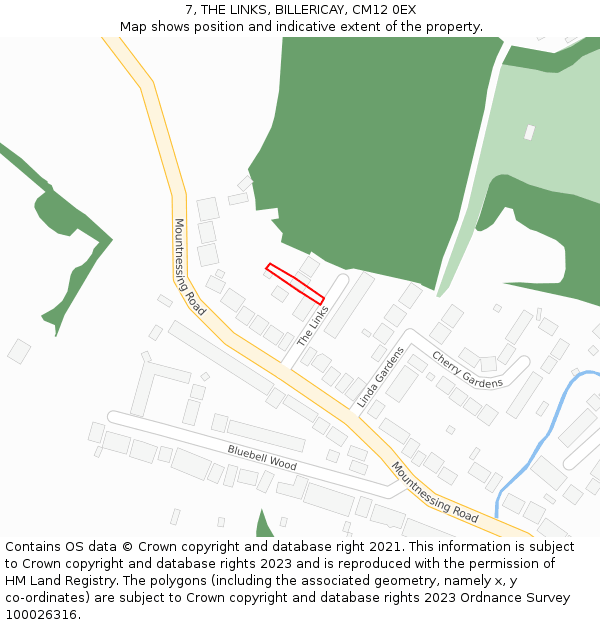 7, THE LINKS, BILLERICAY, CM12 0EX: Location map and indicative extent of plot