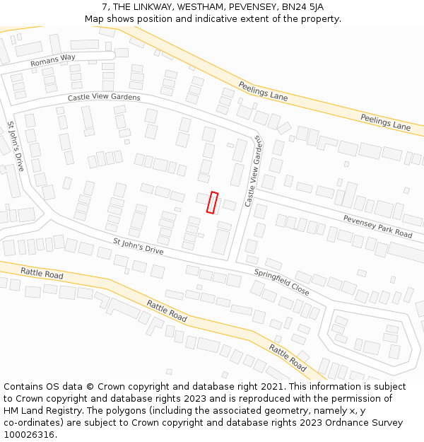 7, THE LINKWAY, WESTHAM, PEVENSEY, BN24 5JA: Location map and indicative extent of plot