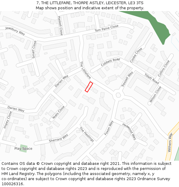 7, THE LITTLEFARE, THORPE ASTLEY, LEICESTER, LE3 3TS: Location map and indicative extent of plot