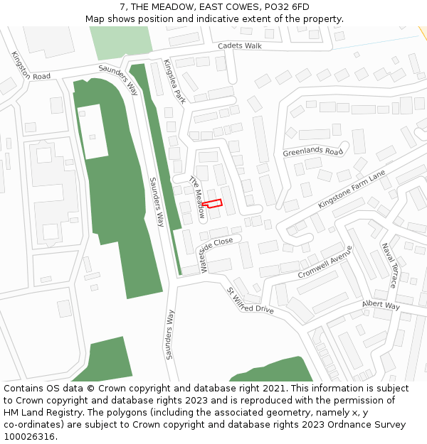 7, THE MEADOW, EAST COWES, PO32 6FD: Location map and indicative extent of plot