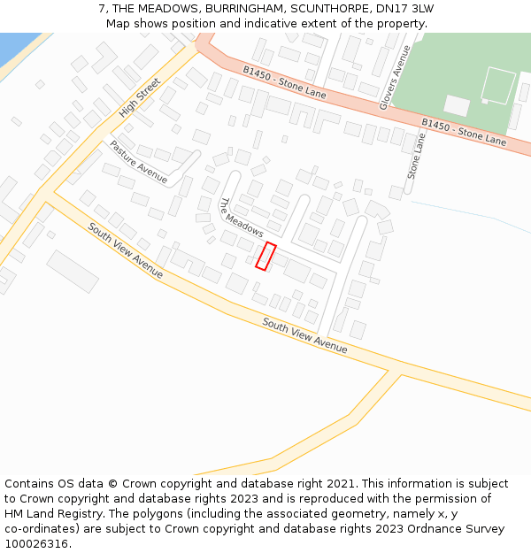 7, THE MEADOWS, BURRINGHAM, SCUNTHORPE, DN17 3LW: Location map and indicative extent of plot