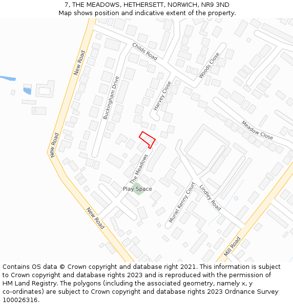 7, THE MEADOWS, HETHERSETT, NORWICH, NR9 3ND: Location map and indicative extent of plot