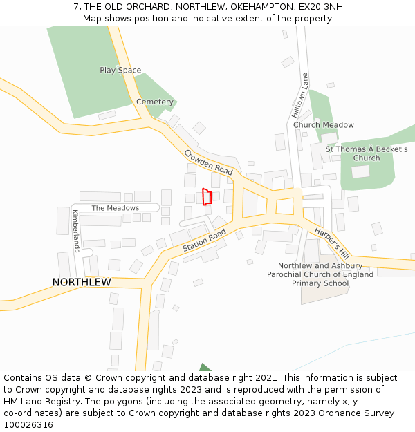 7, THE OLD ORCHARD, NORTHLEW, OKEHAMPTON, EX20 3NH: Location map and indicative extent of plot