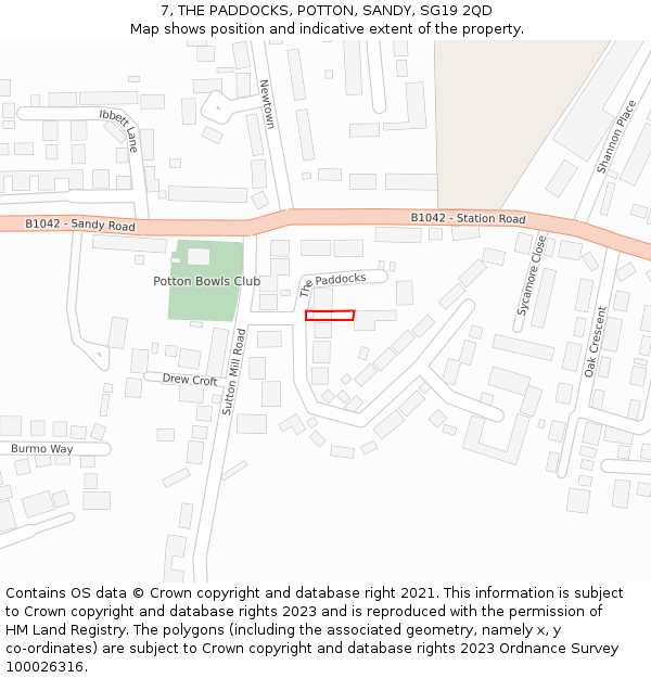 7, THE PADDOCKS, POTTON, SANDY, SG19 2QD: Location map and indicative extent of plot