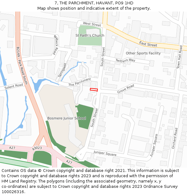 7, THE PARCHMENT, HAVANT, PO9 1HD: Location map and indicative extent of plot