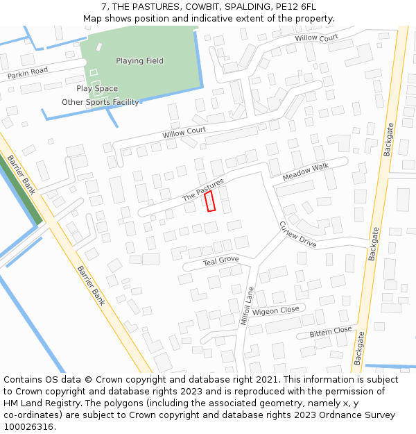 7, THE PASTURES, COWBIT, SPALDING, PE12 6FL: Location map and indicative extent of plot