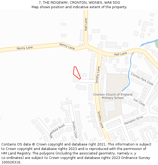 7, THE RIDGEWAY, CRONTON, WIDNES, WA8 5DG: Location map and indicative extent of plot
