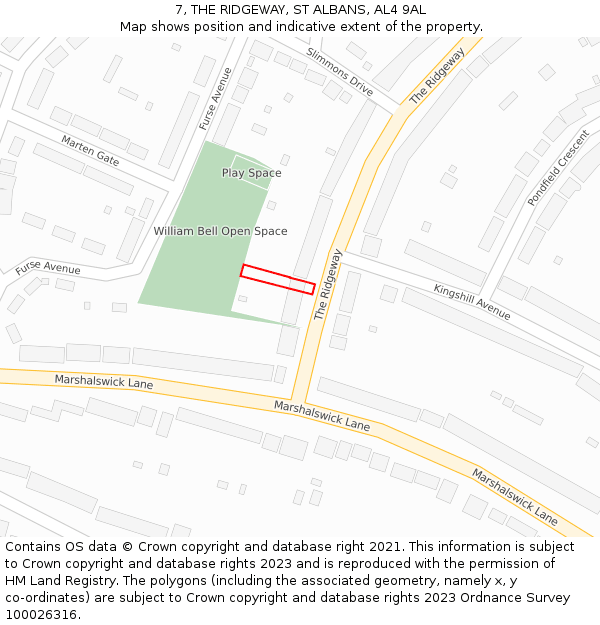 7, THE RIDGEWAY, ST ALBANS, AL4 9AL: Location map and indicative extent of plot