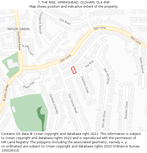 7, THE RISE, SPRINGHEAD, OLDHAM, OL4 4NP: Location map and indicative extent of plot