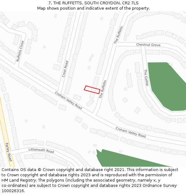 7, THE RUFFETTS, SOUTH CROYDON, CR2 7LS: Location map and indicative extent of plot