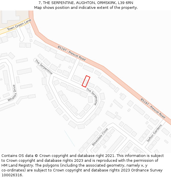 7, THE SERPENTINE, AUGHTON, ORMSKIRK, L39 6RN: Location map and indicative extent of plot