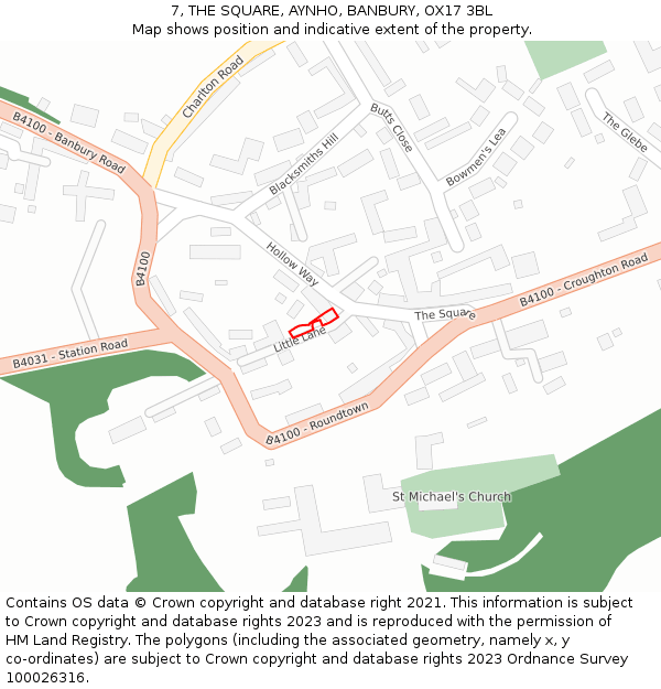 7, THE SQUARE, AYNHO, BANBURY, OX17 3BL: Location map and indicative extent of plot