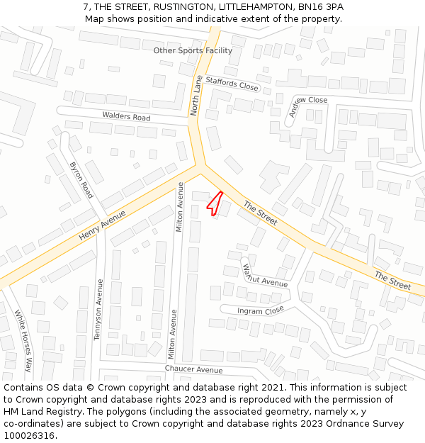 7, THE STREET, RUSTINGTON, LITTLEHAMPTON, BN16 3PA: Location map and indicative extent of plot