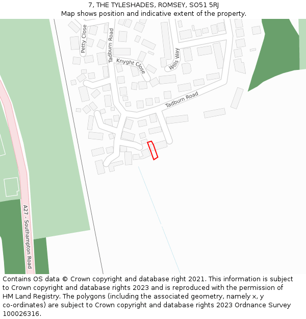 7, THE TYLESHADES, ROMSEY, SO51 5RJ: Location map and indicative extent of plot