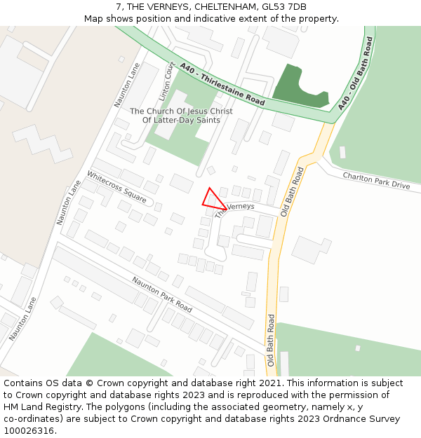 7, THE VERNEYS, CHELTENHAM, GL53 7DB: Location map and indicative extent of plot