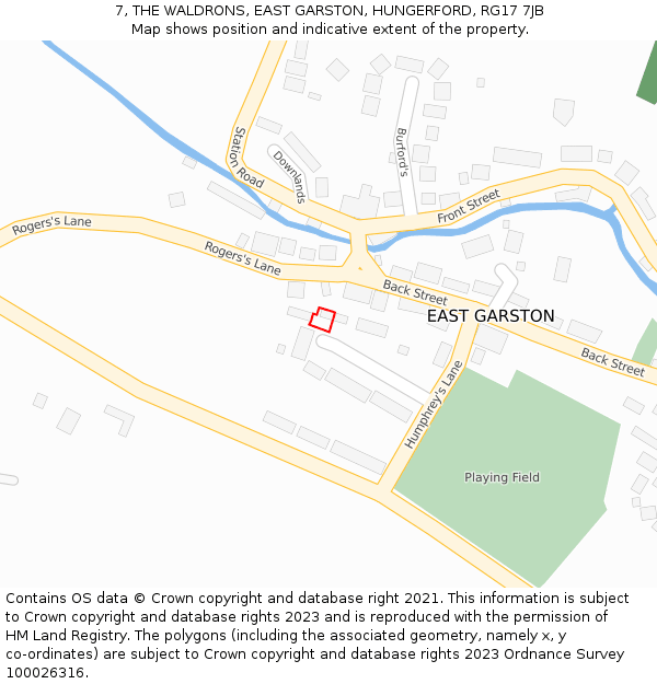 7, THE WALDRONS, EAST GARSTON, HUNGERFORD, RG17 7JB: Location map and indicative extent of plot