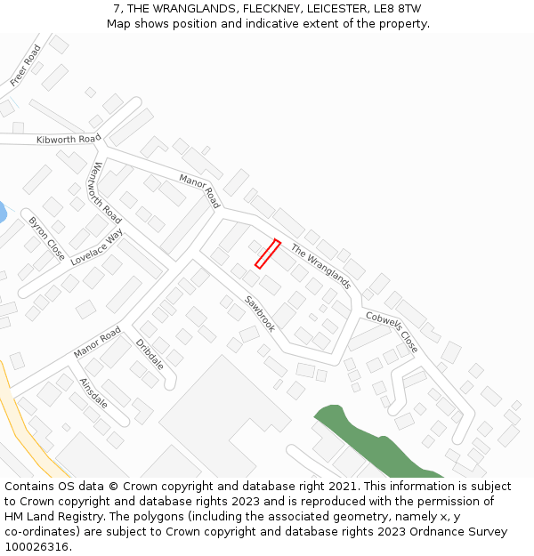 7, THE WRANGLANDS, FLECKNEY, LEICESTER, LE8 8TW: Location map and indicative extent of plot