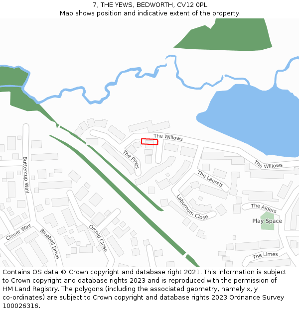 7, THE YEWS, BEDWORTH, CV12 0PL: Location map and indicative extent of plot