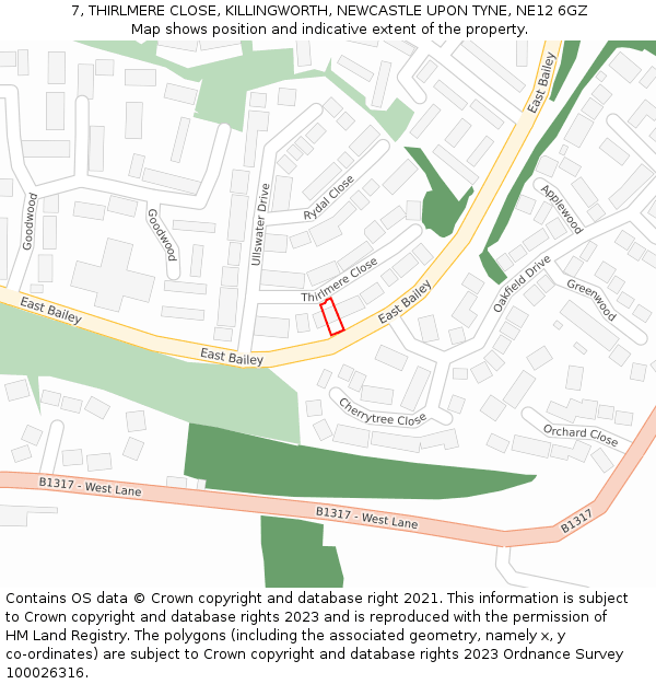 7, THIRLMERE CLOSE, KILLINGWORTH, NEWCASTLE UPON TYNE, NE12 6GZ: Location map and indicative extent of plot