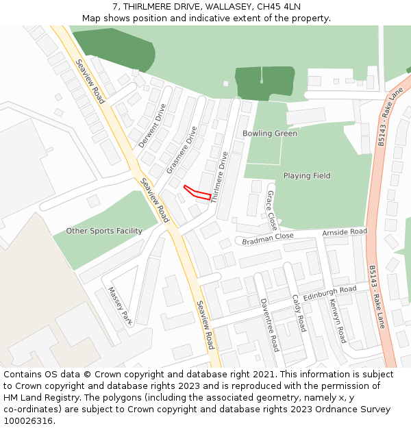 7, THIRLMERE DRIVE, WALLASEY, CH45 4LN: Location map and indicative extent of plot