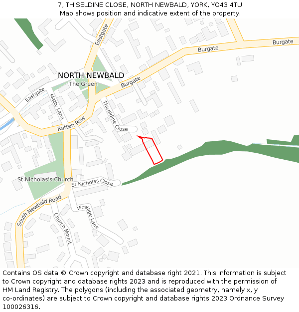 7, THISELDINE CLOSE, NORTH NEWBALD, YORK, YO43 4TU: Location map and indicative extent of plot