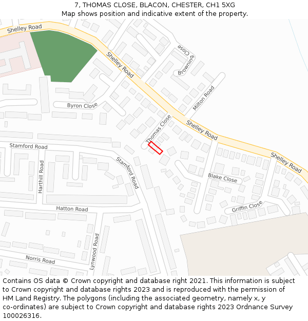 7, THOMAS CLOSE, BLACON, CHESTER, CH1 5XG: Location map and indicative extent of plot