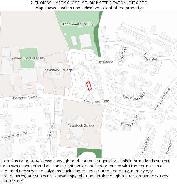 7, THOMAS HARDY CLOSE, STURMINSTER NEWTON, DT10 1PG: Location map and indicative extent of plot