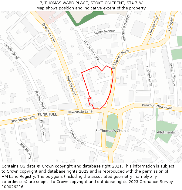 7, THOMAS WARD PLACE, STOKE-ON-TRENT, ST4 7LW: Location map and indicative extent of plot