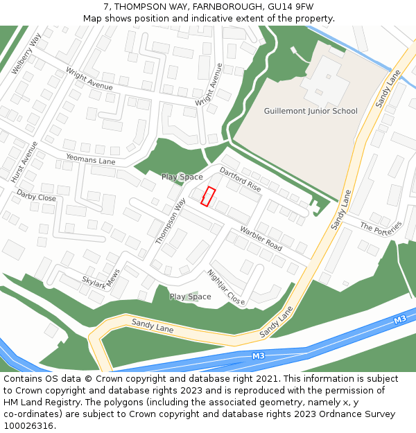 7, THOMPSON WAY, FARNBOROUGH, GU14 9FW: Location map and indicative extent of plot