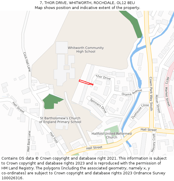 7, THOR DRIVE, WHITWORTH, ROCHDALE, OL12 8EU: Location map and indicative extent of plot