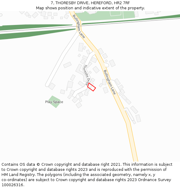 7, THORESBY DRIVE, HEREFORD, HR2 7RF: Location map and indicative extent of plot