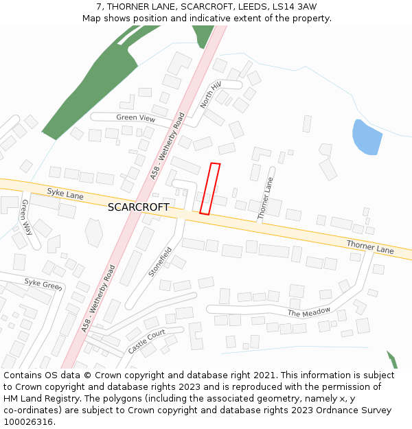 7, THORNER LANE, SCARCROFT, LEEDS, LS14 3AW: Location map and indicative extent of plot