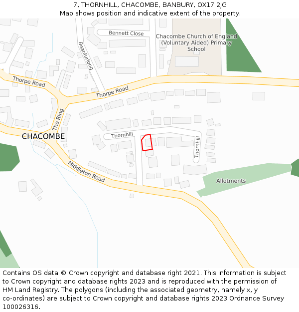 7, THORNHILL, CHACOMBE, BANBURY, OX17 2JG: Location map and indicative extent of plot