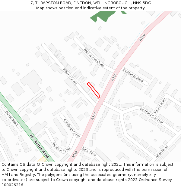 7, THRAPSTON ROAD, FINEDON, WELLINGBOROUGH, NN9 5DG: Location map and indicative extent of plot