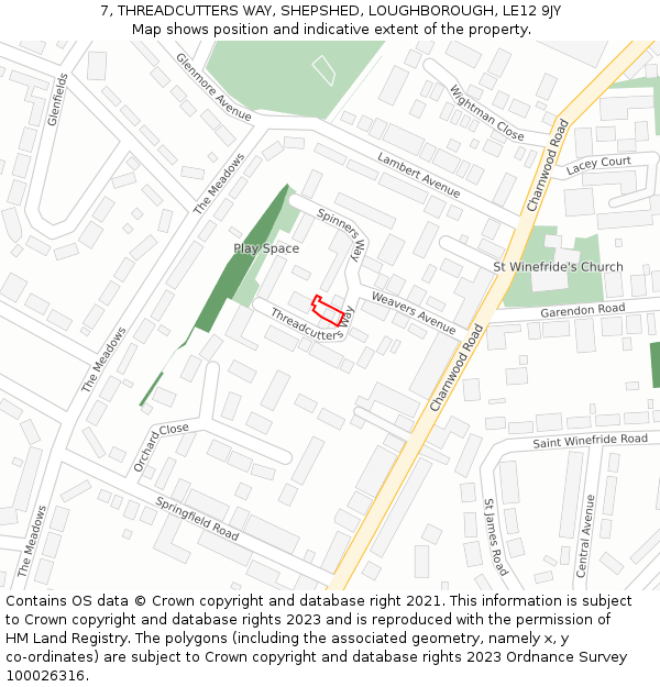 7, THREADCUTTERS WAY, SHEPSHED, LOUGHBOROUGH, LE12 9JY: Location map and indicative extent of plot